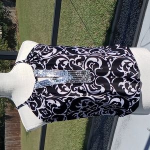 INC International Concepts Petite Sequin Embellished Halter Top Size P Blk/White